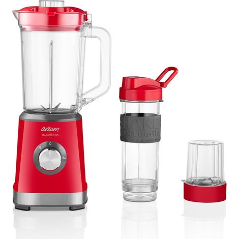 Arzum AR1159 Shake'N Take Personal Blender, Edelstahl 1200 ml Flasche 500W Rot