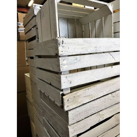 4 Stück B Ware gebrauchte weiße Obstkisten shabby white holzkisten Weinkisten (1/5)