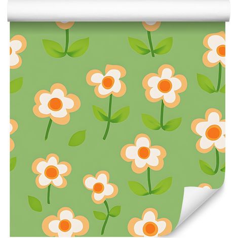 Papel pintado Cottagecore con flores verdes y lima para salón y dormitorio, 50x1000 mm. (1/5)