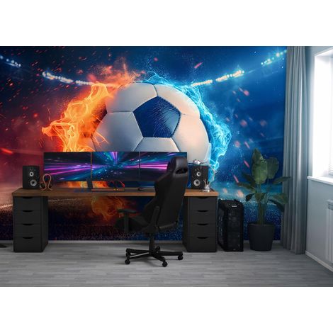 Vlies Fototapete Fußball 200x140 cm, Tapeten, für Wohn und Schlafzimmer, Vliestapete Wandtapete Tapete 3D Effekt- inkl. Kleister - Fußballstadion Bunt Ziegelsteine Sport, WallArena (1/4)