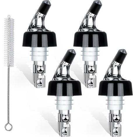 4 Becs verseurs doseurs, 2 cl, plastique transparent, fonction stop, pour bouteilles 18-20 mm, bar et cuisine