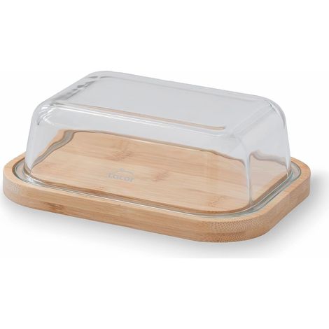 1 Récipient à beurre, Base en bambou, Couvercle en verre borosilicate, Pour table (1/5)