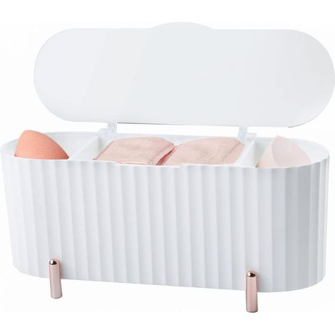 Aufbewahrungsbox für Wattestäbchen, Kosmetikbox mit 3 Fächern und Deckel, geeignet für Schminktisch oder Badezimmer (1/5)