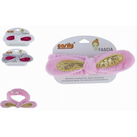TRADE SHOP - Fascia Per Capelli Doccia Shampoo Trucco Spugna Fiocco Paillettes 3 Colori 79296 -