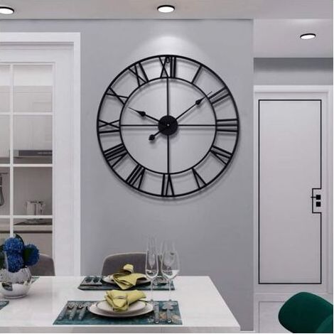 Geräuschlose, runde Vintage-Wanduhr aus massivem Eisen – 40 cm – Schwarze römische Ziffern – Dekoration für Wohnzimmer, Schlafzimmer, Küche (1/5)