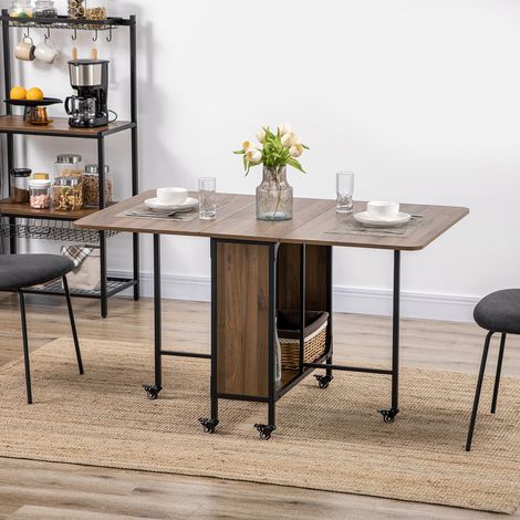 Klappbarer Esstisch, Ausziehtisch für 4–6 Personen, moderner, platzsparender Küchentisch mit Ablage und 6 Rollen, Metall, 130 x 80 x 74 cm, Braun