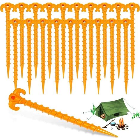 20 Pcs Piquets de Tente en Plastique, de 20 cm Sardines Plastique avec Crochet Clous de Fixation Sol Dur pour Auvents de Camping, Bâches de Pluie, Jardin (Jaune) (1/5)