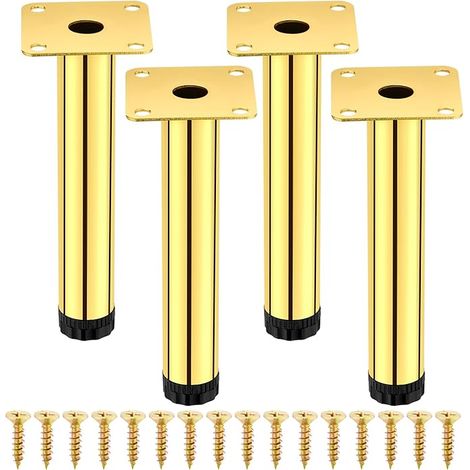 Lot de 4 Pied Meuble Reglable 15 cm, 15 cm Pied de Canapé, Pied Canapé Metal, Lot de 4 pour Armoire, Etagères de Cuisine, Canapé, Table, Bureau, Placard (Or) (1/5)