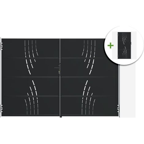 Portail battant acier 3m NALI VELETA H.200cm noir + Portillon H.200cm noir (1/5)