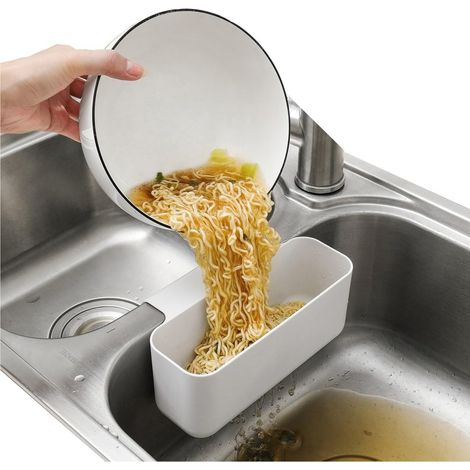Passoire d'angle triangulaire à ventouse pour évier de cuisine - Filtre et grattoir à aliments (1/4)