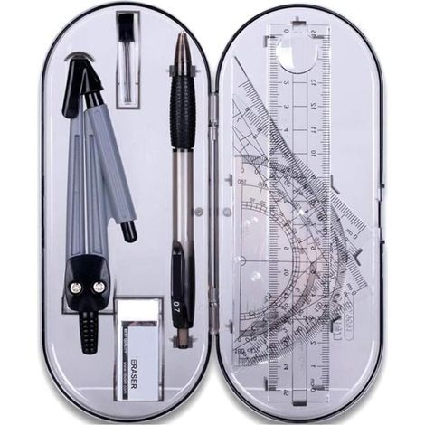 Boussole - Kit De Geometrie - Pour Etudiants Et Enseignants - Avec Etui Incassable - 7 Pieces (1/4)