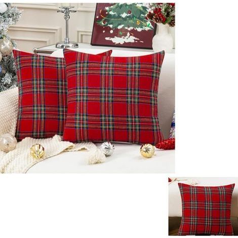 Christmas cushion covers 45x45 cm, soft and decorative plaid red, set of 2 pieces.