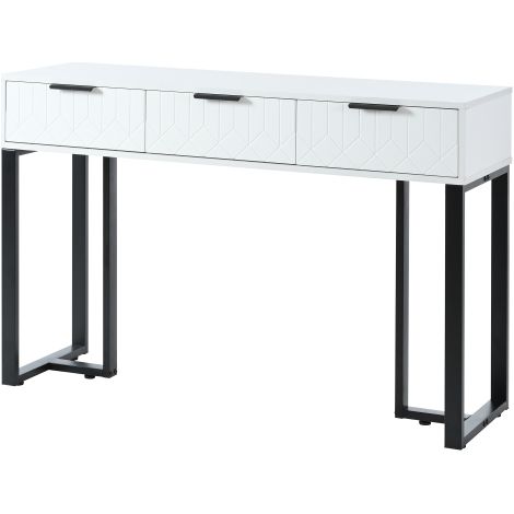 Console moderne avec tiroirs, structure dorée, pieds réglables et poignées élégantes (Blanc + Noir)