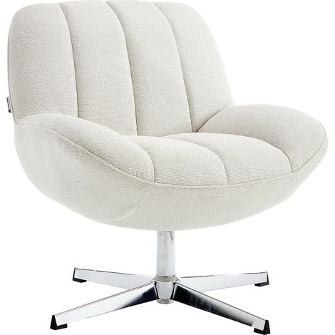 Poltrona girevole in tessuto texturizzato beige VOLABO (1/5)