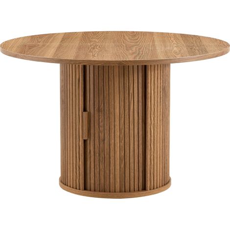 Table de salle à manger ronde 120 cm avec double espace de rangement en bois, style campagne moderne pour cuisine et salon (1/5)