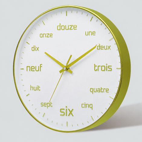 Horloge murale silencieuse à quartz ronde 20 cm fond blanc chiffres jaune clair réf 6898 – Livraison gratuite
