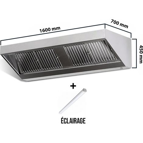 Hotte murale sans moteur 1600x700x450 mm avec éclairage, filtre et robinet de vidange PREMIUM - GOLDINOX (1/4)