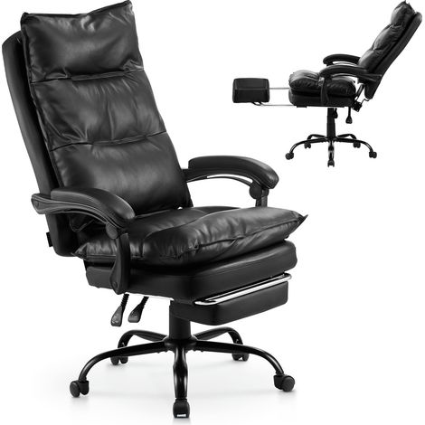 VEVOR Silla de Ejecutiva Altura Ajustable con Respaldo Alto Reposapies Almohada Lumbar Silla de Oficina Ergonómica Reclinable 135° Silla Giratoria de Cuero PU para Trabajar, Estudiar, Jugar, Negro (1/5)