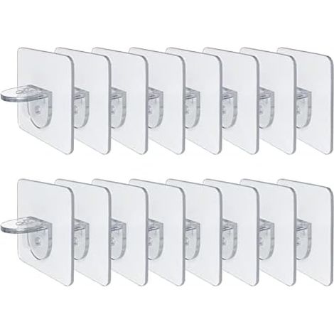 16 Pieces Wall Shelf Support Pegs, Transparent Adhesive Hooks, No-Puncture Shelf Support Peg for Furniture Closet Bookcases