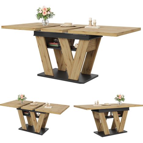 Table extensible 119-158,5x80x75 cm en MDF noir et naturel, avec rangement pour salon - FLORAGRACE (1/5)