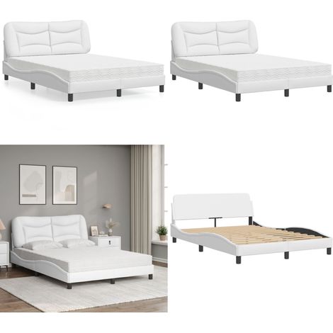Bett mit Matratze Weiß 140x200 cm Kunstleder - Betten - Doppelbetten - Boxspringbett - Schlafzimmermöbel - Kunstleder Möbel - Home & Living (1/5)
