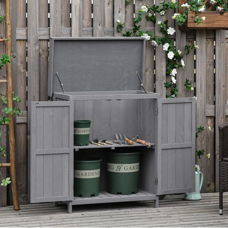 CHICFURN Armadio da giardino 74x43x88 cm in legno grigio scuro, 2 ante, 2 scomparti (1/5)