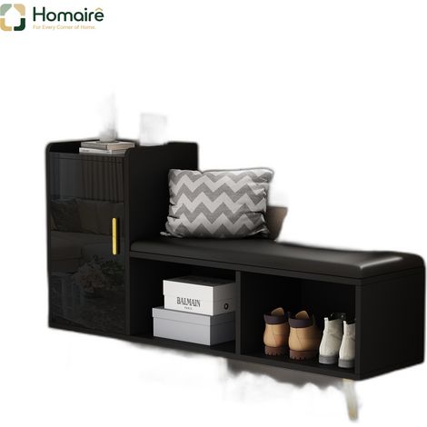 Flur- Garderobenschrank schwarz aus Spanplatte und Polyester 120 x 35 x 71.5 cm HOMAIRE (1/5)
