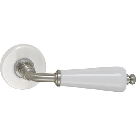 Béquille simple porcelaine / inox - Décor : Blanc / Inox - Longueur : 110 mm - Matériau : Porcelaine et laiton - Saillie : 62 mm - MERIGOUS