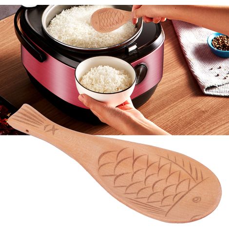 Spatule à riz en bois en forme de poisson, cuillère de service antiadhésive pour riz, accessoire de cuisine. (1/5)