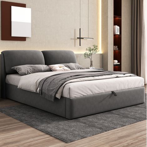 Cama dormitorio tapizada con almacenaje 160x200 gris OKMYHOME (1/5)