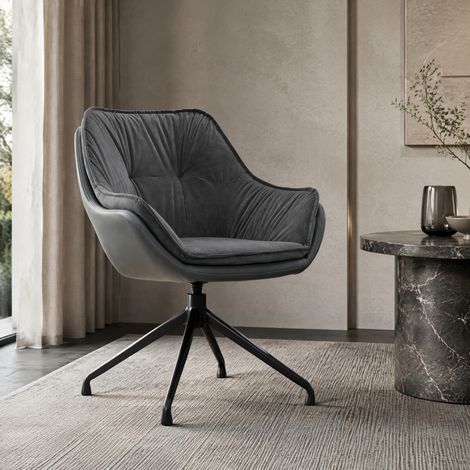 Fauteuil pivotant 69 cm simili cuir gris HAVRYA (1/5)