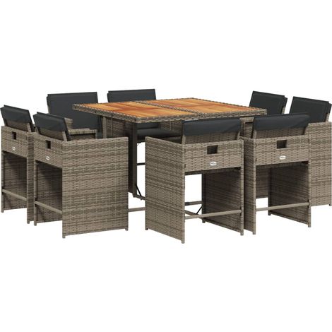 Maison Exclusive - 9-tlg. Garten-Essgruppe mit Kissen Grau Poly R