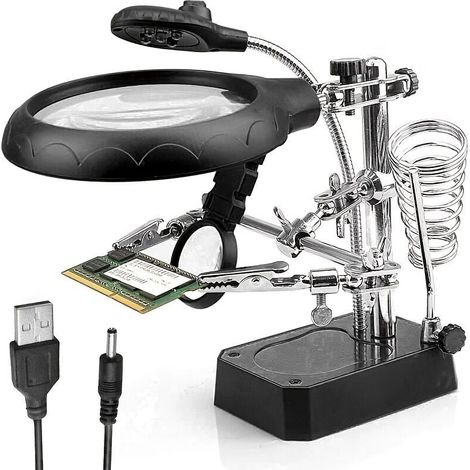 Loupe de soudage avec 5 lumières LED, clips auxiliaires – Support en fer sur pied pour soudage et réparation (1/4)