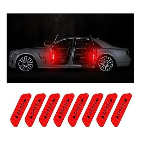 8 Pièces Autocollant Reflechissant, Bande Reflechissante Autocollante, Imperméable Stickers Reflechissant, Avertissement Bande Reflechissante, pour Bord Porte Voiture, Camion (Rouge) (1/5)
