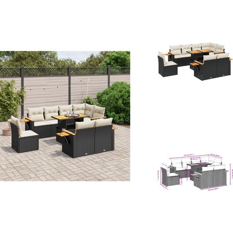 9-tlg. Garten-Sofagarnitur mit Kissen Schwarz Poly Rattan - Gartenmöbel Set - Outdoor Möbel - Rattan Gartenset - Lounge Garnitur - Balkonmöbel (1/3)