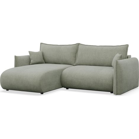 Selsey Cushi – Ecksofa mit Schlaffunktion, Ottomane links, Salbeigrün-Chenille