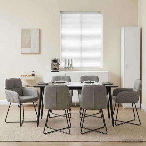 Lot de 6 chaises de salle à manger en velours gris clair, métal, avec accoudoirs - PANGIVO (1/5)