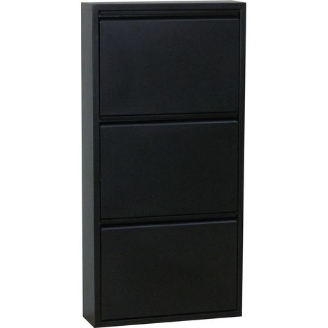 Ebuy24 – Armoire à chaussures 3 portes en métal noir – Meuble de rangement élégant – Livré monté – Pour entrée ou chambre