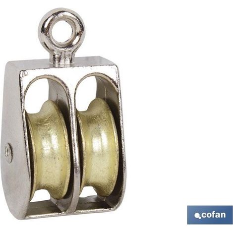 Poulie double fixe nickelée, diamètre 30 mm, vendue à l'unité.