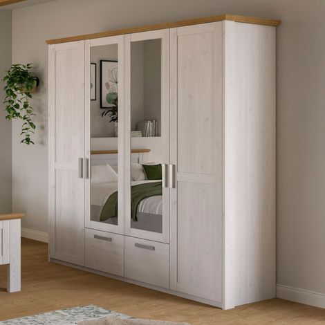 Verona armoire de rangement 2 portes, 2 portes miroir, 2 tiroirs pin sibérien décor. (1/5)