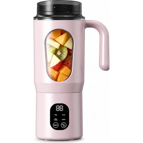 Blender portable rechargeable avec poignée, 12 lames, 7,4 V, rose, pour jus et smoothies (1/5)