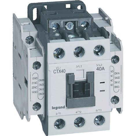 Contacteur de puissance CTX40 3 pôles 40A bornes à vis contacts auxiliaires intégrés 2 contacts NO et 2NF 24V (416131)