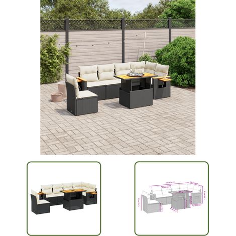 The Living Store 7-tlg. Garten-Sofagarnitur mit Kissen Schwarz Poly Rattan - Gartenmöbel Set - PE-Rattan Möbel - Outdoor Lounge - Garten Sofa - Balkon Möbel (1/3)