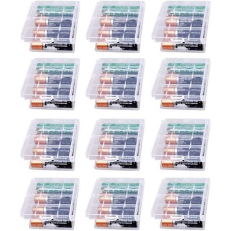 Boîte de Rangement pour Piles AA/AAA Lot de 12 Cases Transparentes en Plastique pour Batteries Rechargeables (1/4)