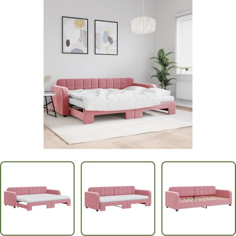 Canapé-lit - Lit de jour avec lit gigogne et matelas rose 80x200 cm velours (1/5)