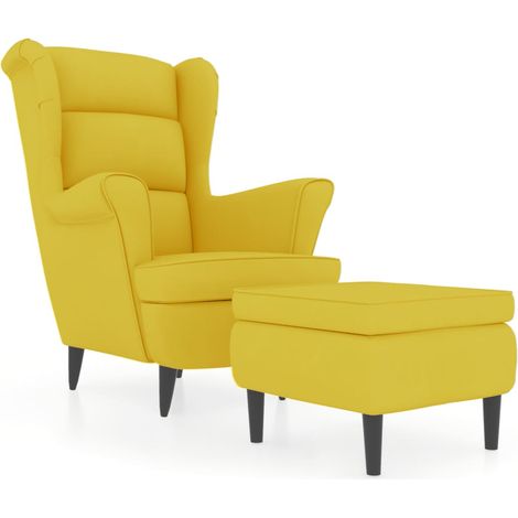 Fauteuil relax extra confort avec rebords latérals et repose-pieds en velours jaune moutarde velours DEC028694