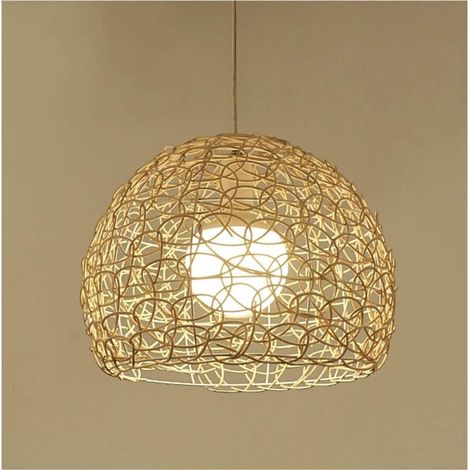 Plafonnier en rotin tissé à la main – Lustre sphérique 25 cm – Base E27 pour cafés et salons – Fer épais anticorrosion (1/5)