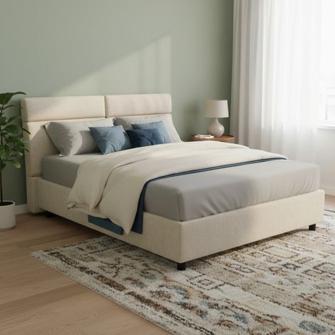 Cama Doble Asica, Cama Matrimonial con Colchón Incluido, Desenfundable Hecho en Italia, Contenedor, Beige (1/5)