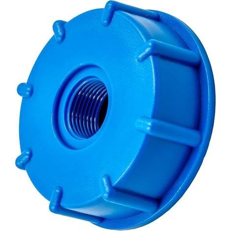 Adaptateur de réservoir de conteneur IBC avec couvercle, filetage interne IG S60x6, filetage grossier, couvercle en plastique bleu (1/2") (1/5)