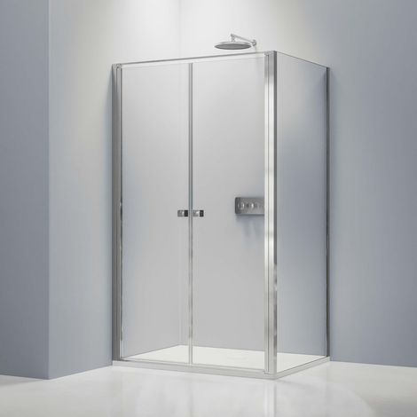 Mampara de ducha de esquina EX416-2 - 90 x 90 x 195 cm - con doble puerta abatible - cristal NANO de 6 mm (1/5)